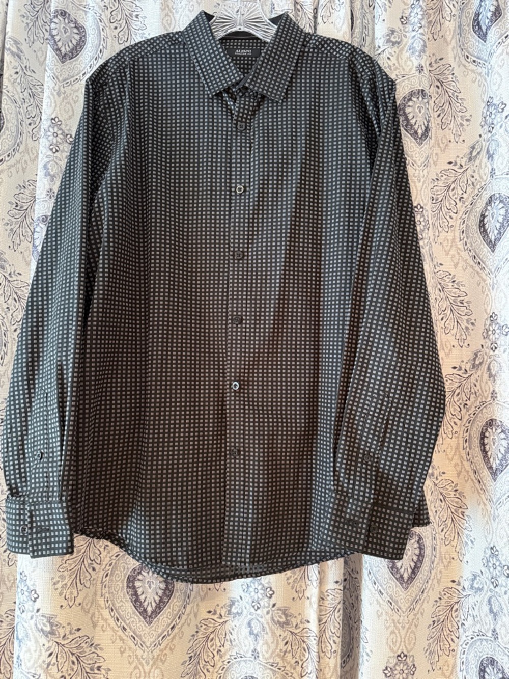 American Rag Black Button-Down Shirt with Small White Geometric Print